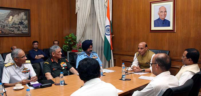Defence Minister Rajnath Singh chaired a high level meeting to review the operational and procurement matters of Indian armed forces.