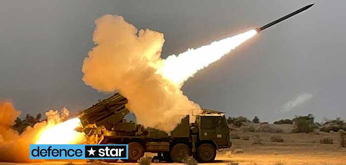 DRDO Pinaka Extended Range Multi barrel rocket launcher.