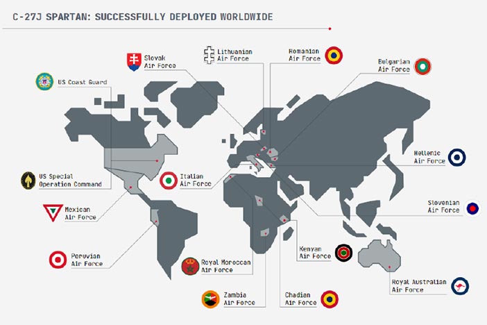 Leonardo C27J Tactical Aircraft worldwide deployment. 