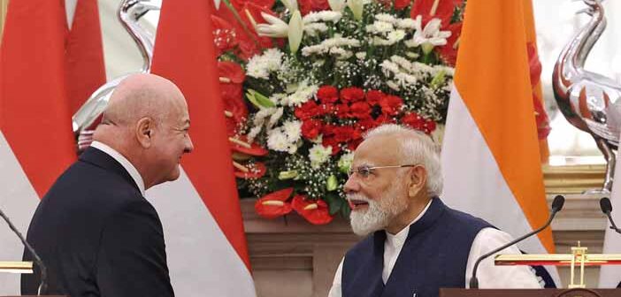 India Prime Minister Narendra Modi with Austria Chancellor Christian Stocker in New Delhi. (April 16, 2026).