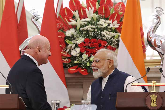 India Prime Minister Narendra Modi with Austria Chancellor Christian Stocker in New Delhi. (April 16, 2026).